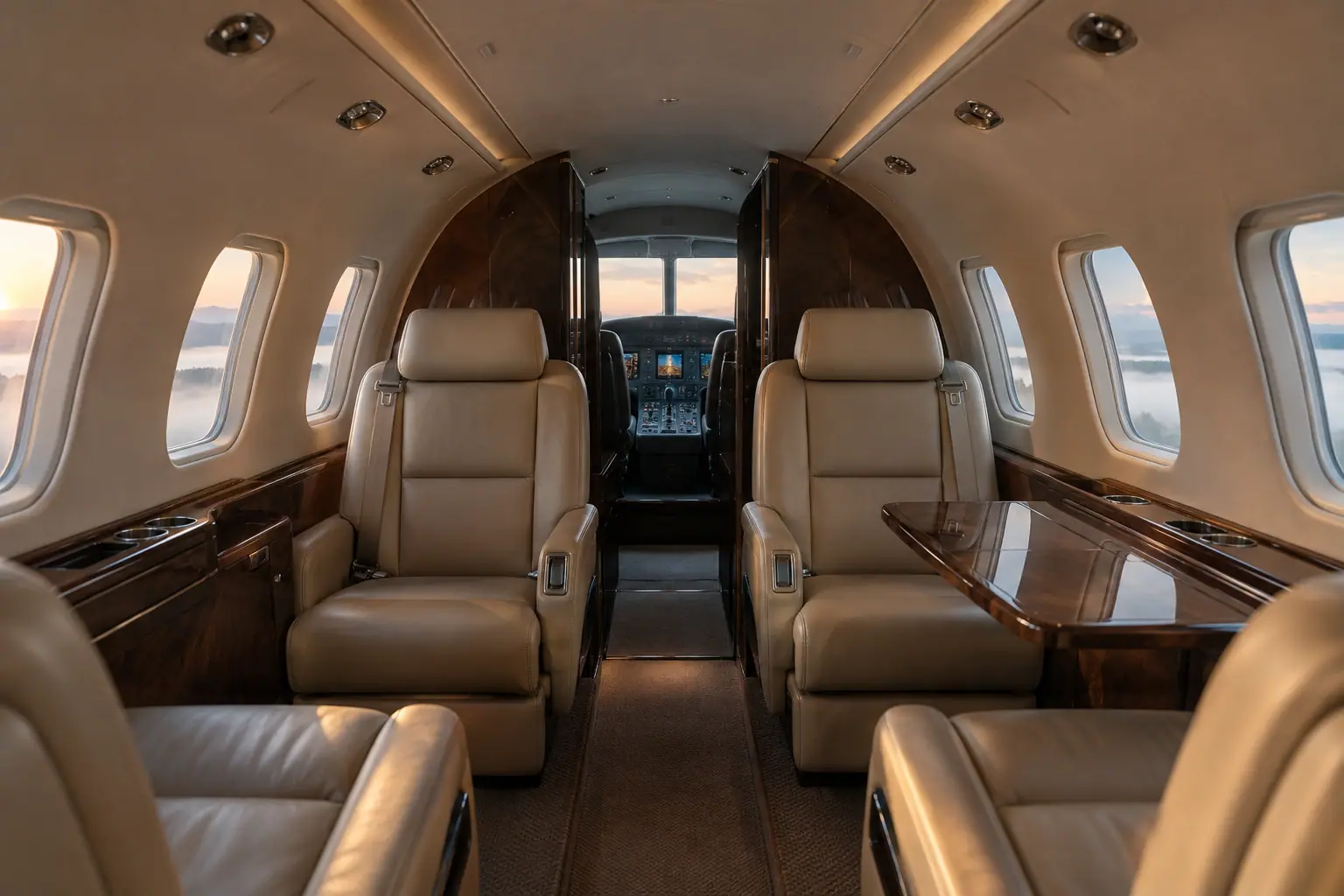 Super-midsize jet cabin interior