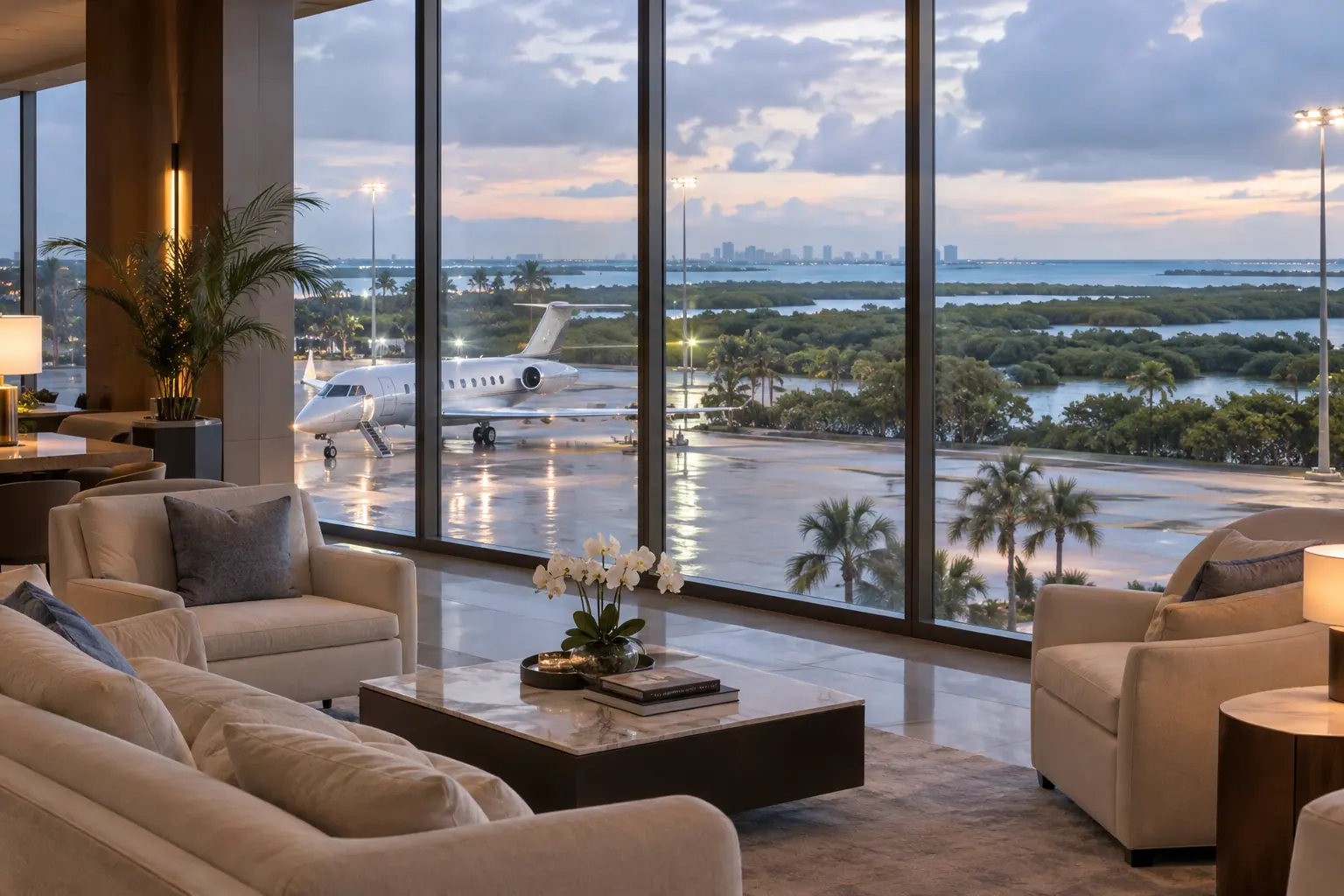 Private terminal lounge overlooking the ramp